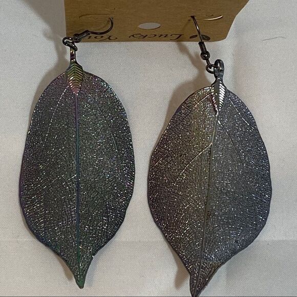 Iridescent Leaf Earrings - Picture 5 of 6